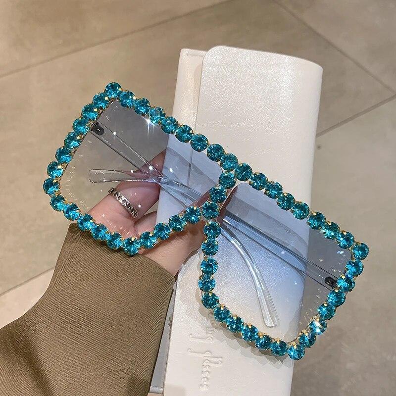 Sunglasses Women Oversized Square Diamond Men Fashion Rhinestone Sun Glasses Lady Luxury  Designer Eyewear UV400 Unisex