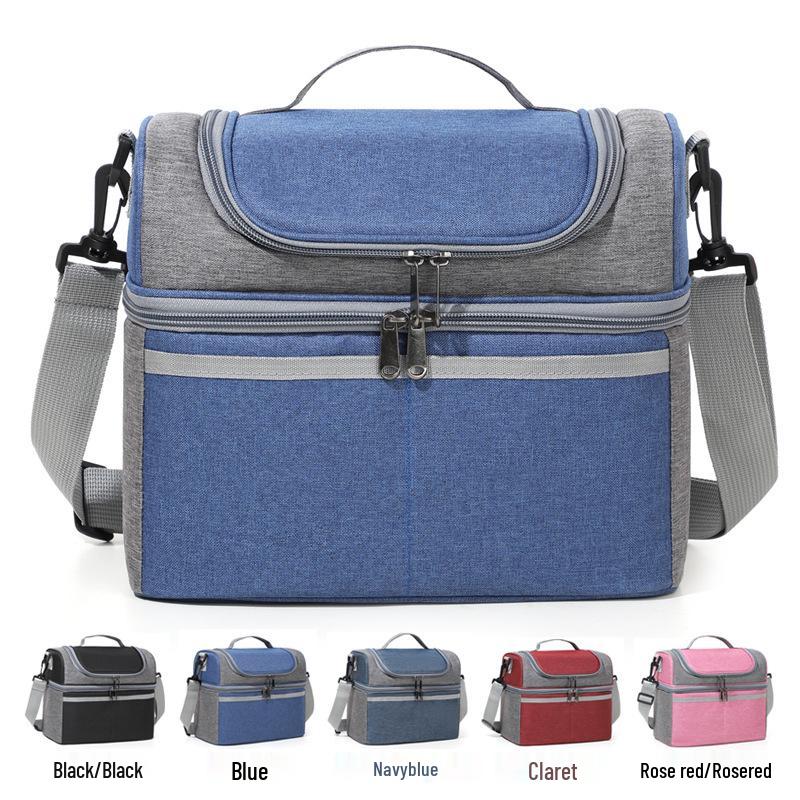 Double-Layer Color-Block Insulated Crossbody Lunch Bag - Large Capacity Bento Handbag