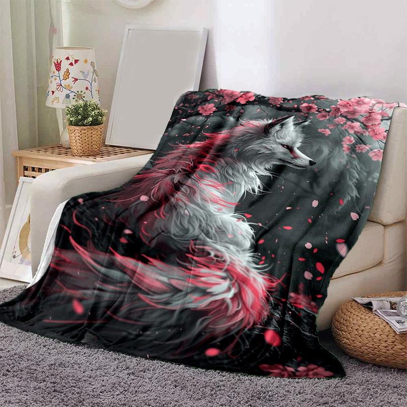 1pc Fox Printing Lightweight Flannel Blanket, Comfortable and Warm Blanket, for Camping Sofa Bed and Couch Office, Suitable for Gift Blankets
