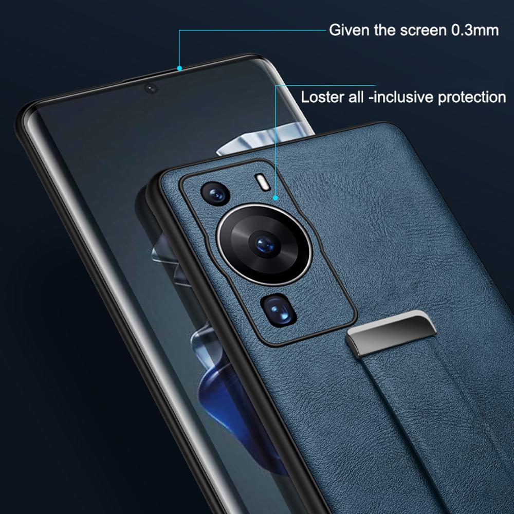SULADA Fashion Series for Huawei P60 Pro Crazy Horse Texture Back Cover Retractable Strap Kickstand Leather Coated PC+TPU Phone Case