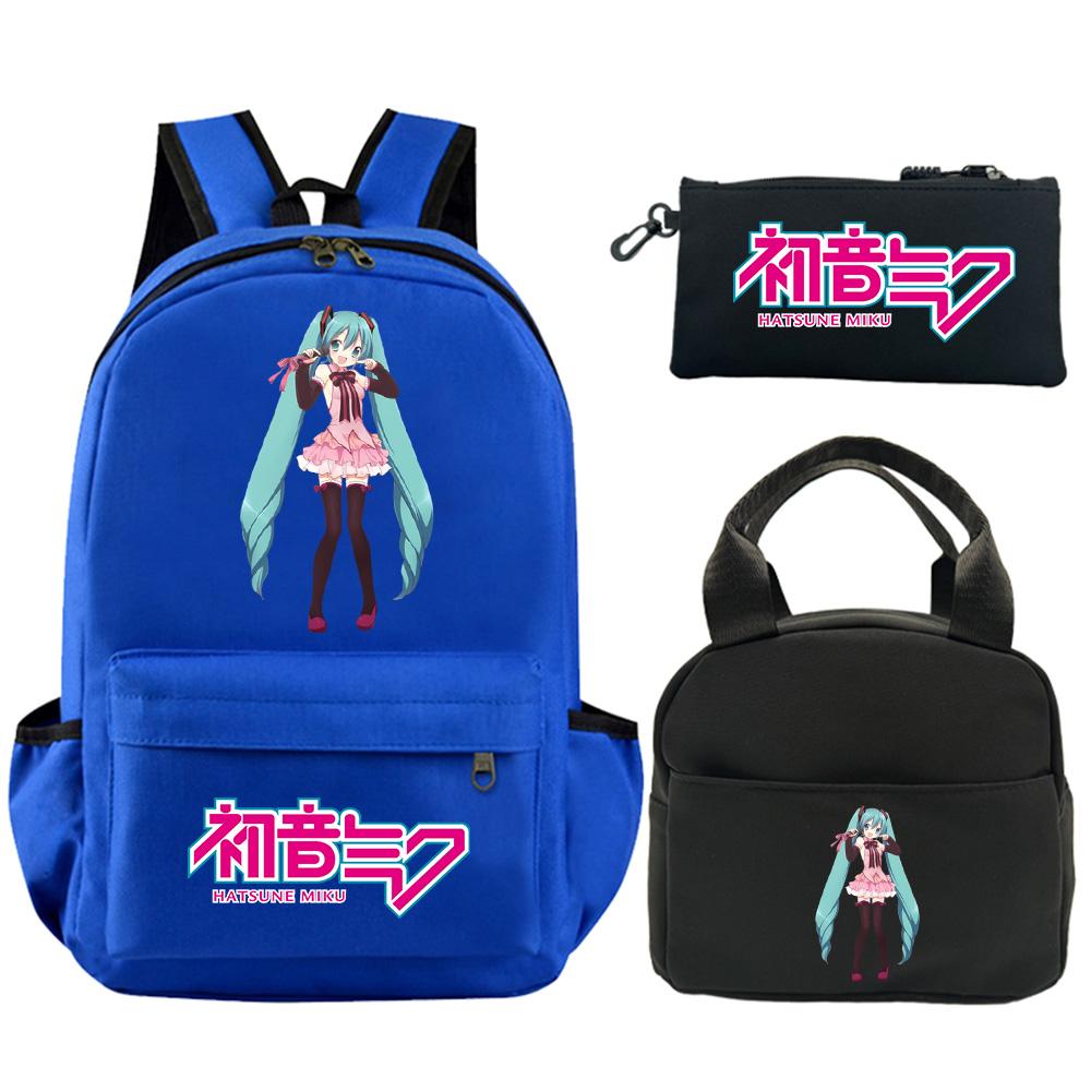 3Pcs/set Anime Hatsune Miku Printed Backpack with Shoulder Bag Pencil Case for Teenager Student Boy Girl Schoolbag Large Capacity Waterproof Bookbag