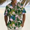 Camicia Hawaiiana da Uomo con Fiori Tropicali, Foglie di Palma, Estate, Bottoni, Aloha, Manica Corta