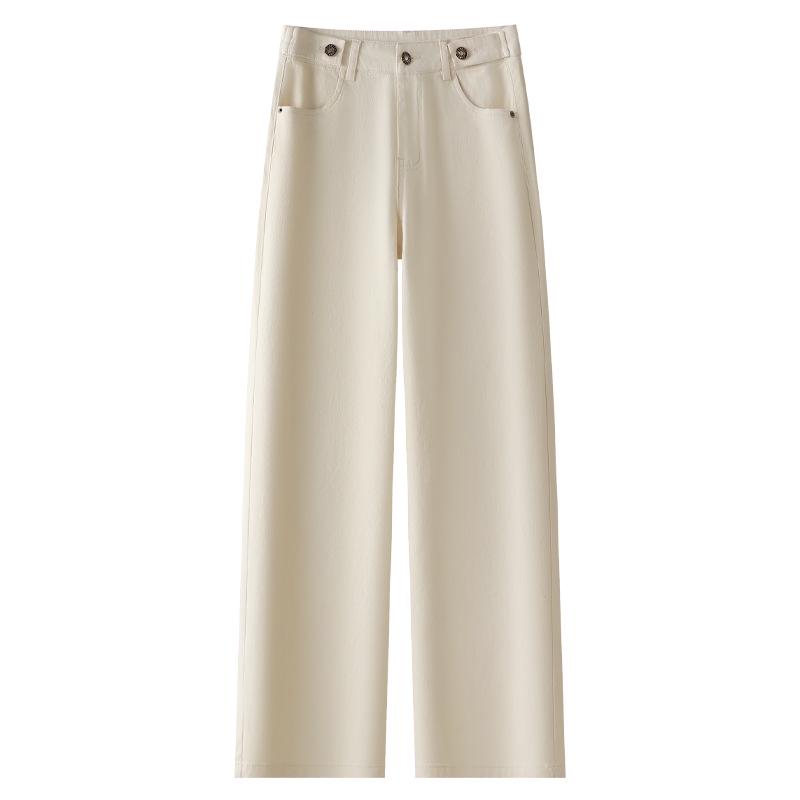 

Off-White Wide-Leg Jeans: Women s 2025 Petite Floor-Length Pants for Spring & Autumn S грязно-белый