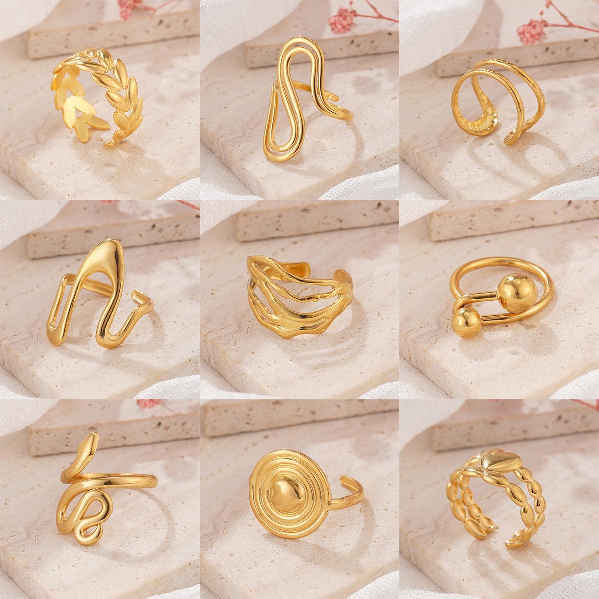 

Minimalist Snake-Shaped Stainless Steel Open Ring with Irregular Line Texture