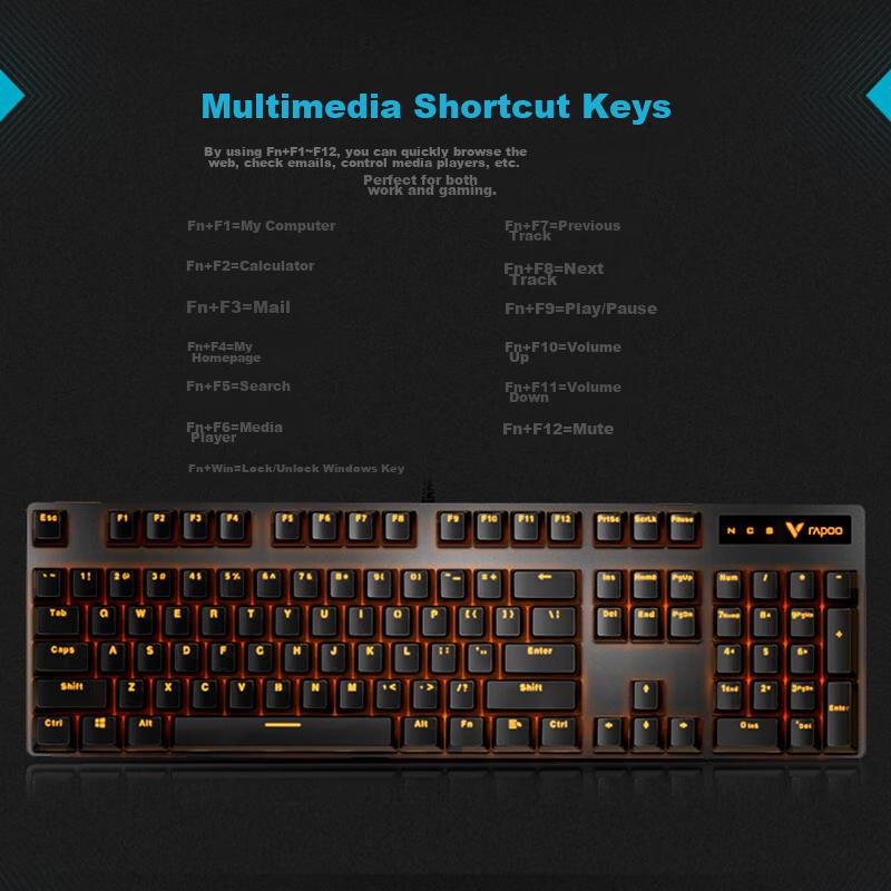 Rapoo V500PRO Single Backlit Mechanical Keyboard, Wired Full-Size Gaming And Office Keyboard for Laptop, 104 Keys, Anti-Ghosting, Red Switches