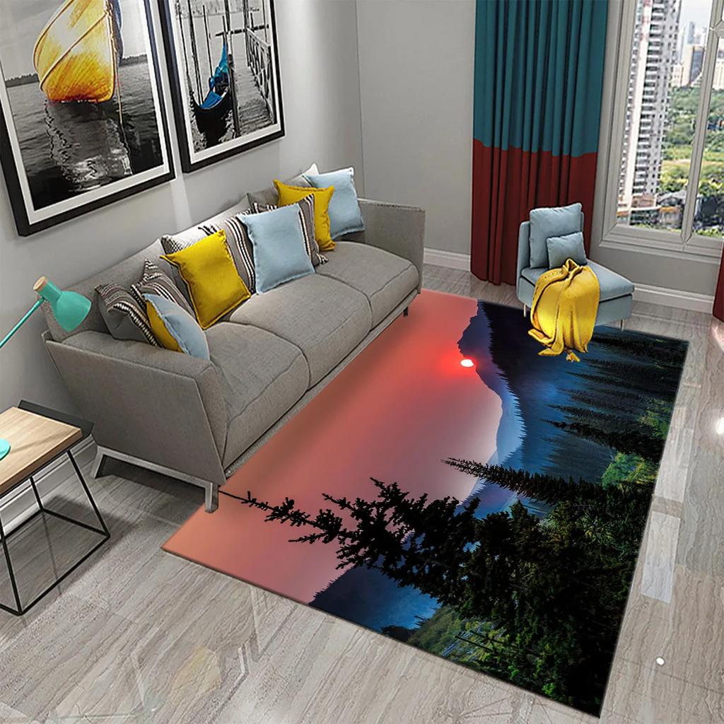 Tapete Florestal Tapete Paisagem Natural Grama Verde Retângulo Tapetes de Área para Adultos Tapetes de Yoga Decoração de Quarto Sala de Estar Tapete de Porta Macio