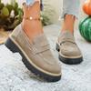 New Women's Casual Single Shoes, Large-sized Casual Thick-soled Round-toe Shoes and Leather Shoes