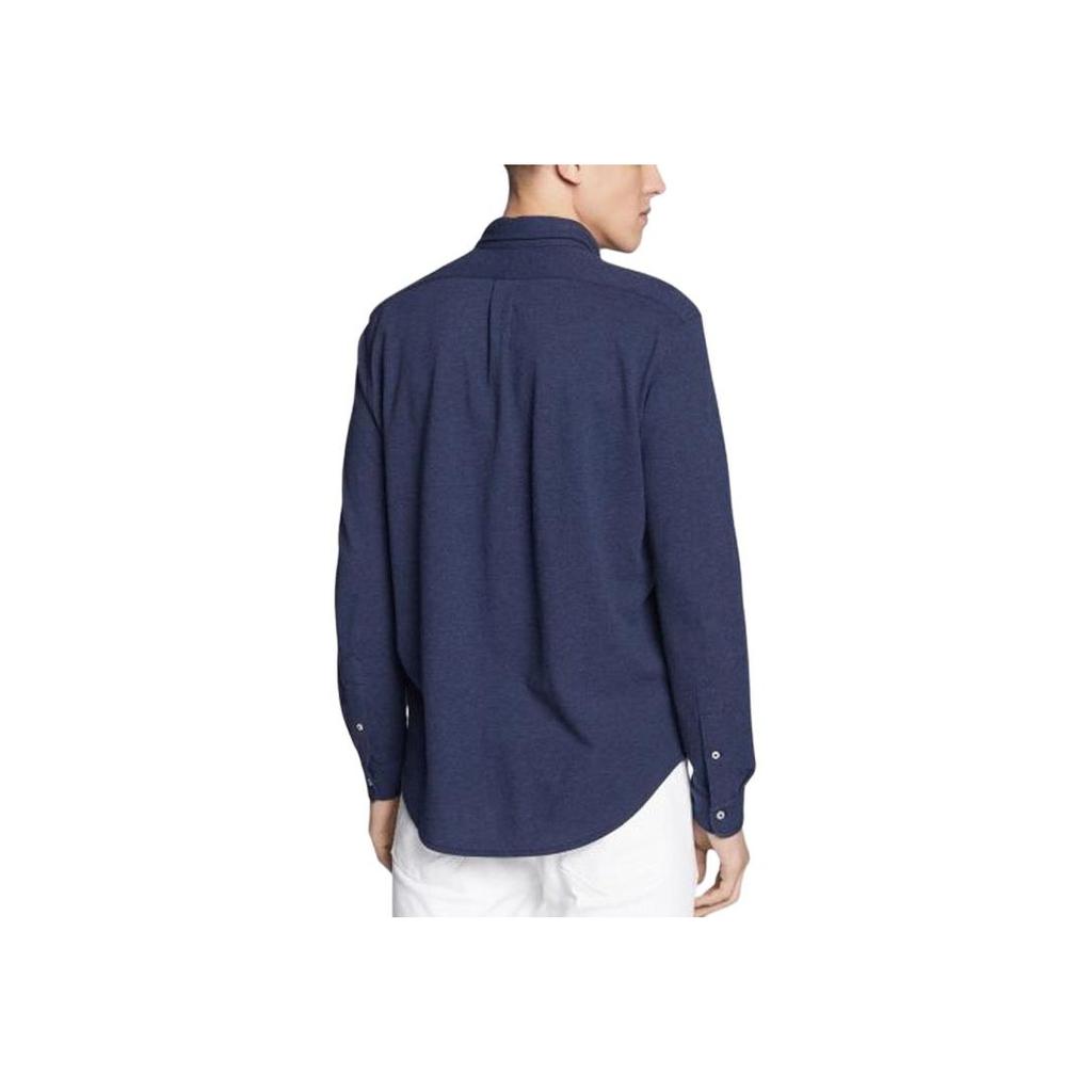 Cămașă Polo Ralph Lauren Culoare Solidă Guler Polo Brodat cu Cal Single-Breasted Mânecă Lungă Cămăși Bărbați Albastru 710654408-081