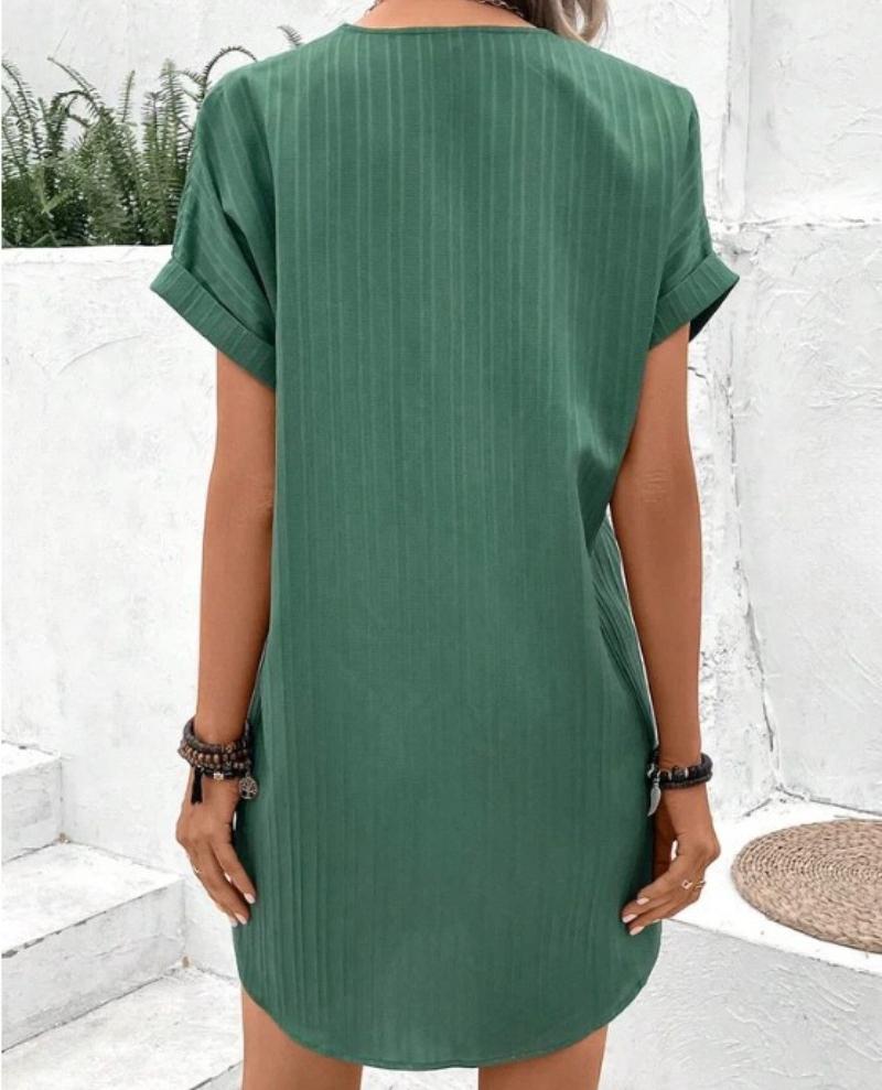 Solid Color Casual Loose Short Dresses For Women Summer Women's A-Line Midi Dress Elegant Vintage Female Dresses