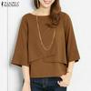 ZANZEA Women's Casual Round Neck Double Layer Half Sleeve Solid Color Loose Top