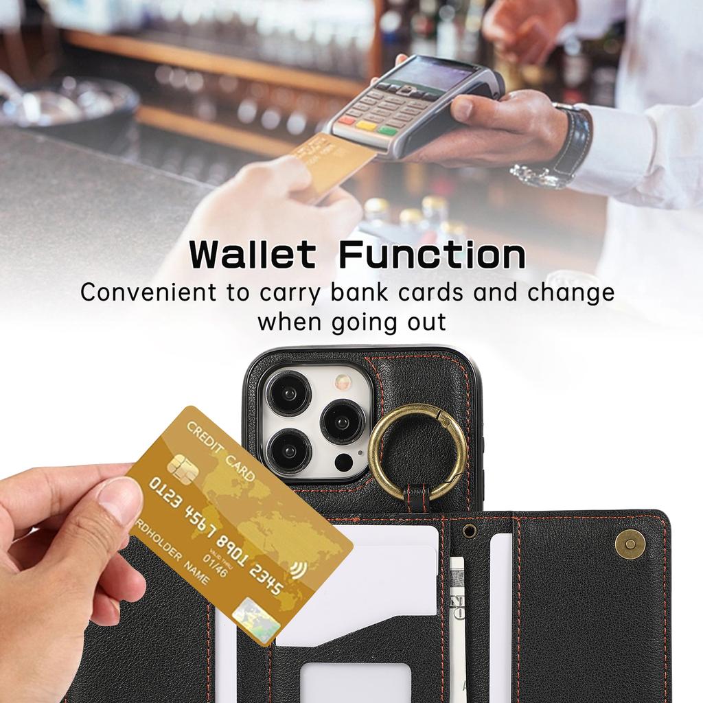 Ring Zipper Wallet Multi Card Flip Leather Case for iPhone 15 14 13 12 11 Pro Max XS MAX XR for Samsung S24 S23 S22 S21 S20 Ultra Plus A14 A13 A53 A54
