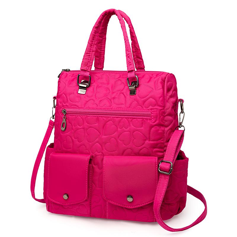 Gesteppter Nylon-Rucksack für Damen – 2-in-1-Tasche & Rucksack mit Herzmuster, Großes Fassungsvermögen und Mehrfachtaschen-Design hellrosa