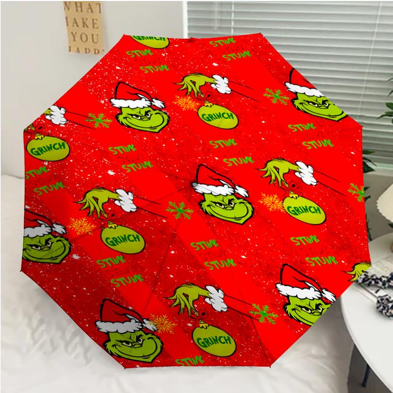 Weihnachten Jack & Der Grinch Druck Automatischer Regenschirm, 8 Rippen Eisenrahmen, Kunststoffgriff, Geeignet für Reisen im Freien & Täglich, Ideales Geschenk