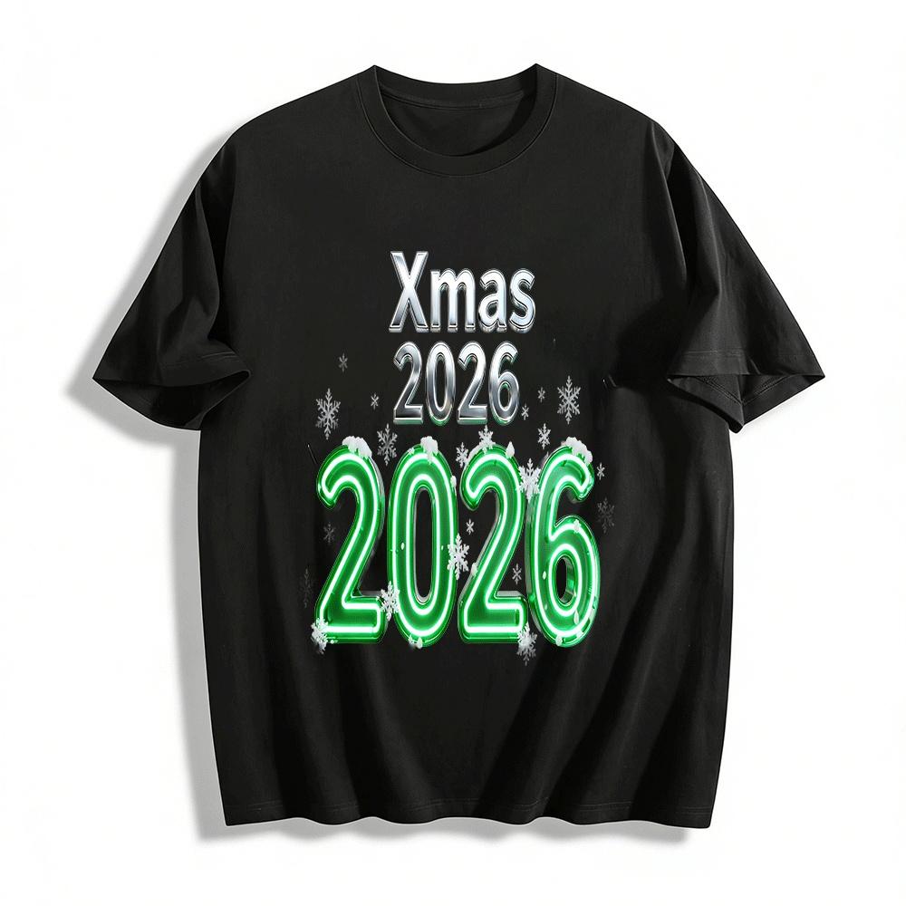 

Xmas 2026 Printed Casual Top Unisex Christmas Holiday Wear Pure cotton T-shirt XXS