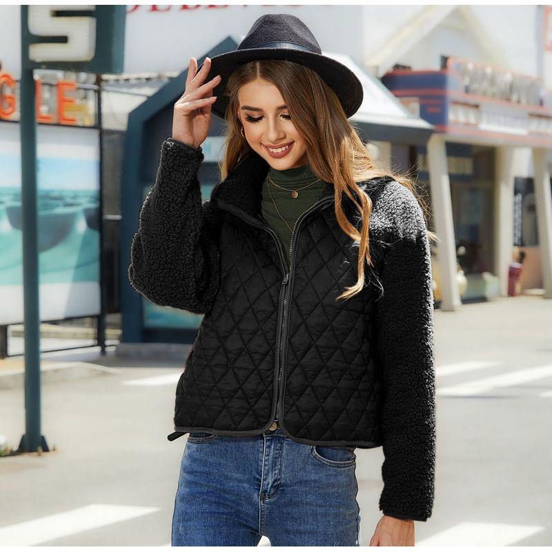 

2025 Cardigan Zipper Long Sleeved Plush Patchwork Jacket Black XXL