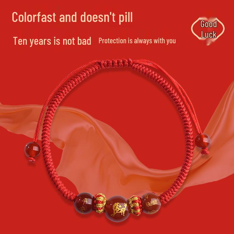 2026 Jahr des Pferdes Rotes Band Armband: Handgeknüpftes Rotes Seil für Tai Sui, Pferd, Ratte, Ochse und Hase
