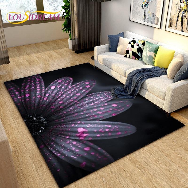 3D Daisy Flower Pattern Area Rug,Carpet Rug for Living Room Bedroom Sofa Doormat Kitchen Decoration,Kids Play Non-slip Floor Mat