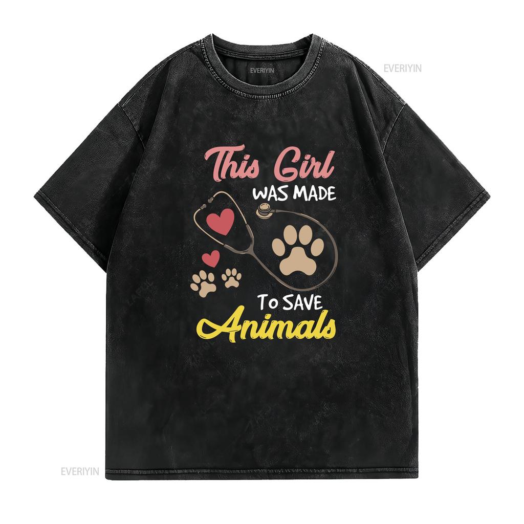 Vet Tech T Shirt Reception Veterinarian Animal Was Made To Save Animals Vintage Washed Graphic Unisex Fashion Comfortable