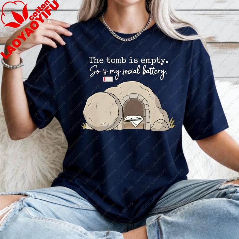 Easter Social Battery Shirt Funny Christian Easter Tee Introvert Gift Tomb Is Empty Religious Humor T Shirt Goth Women Clothing S