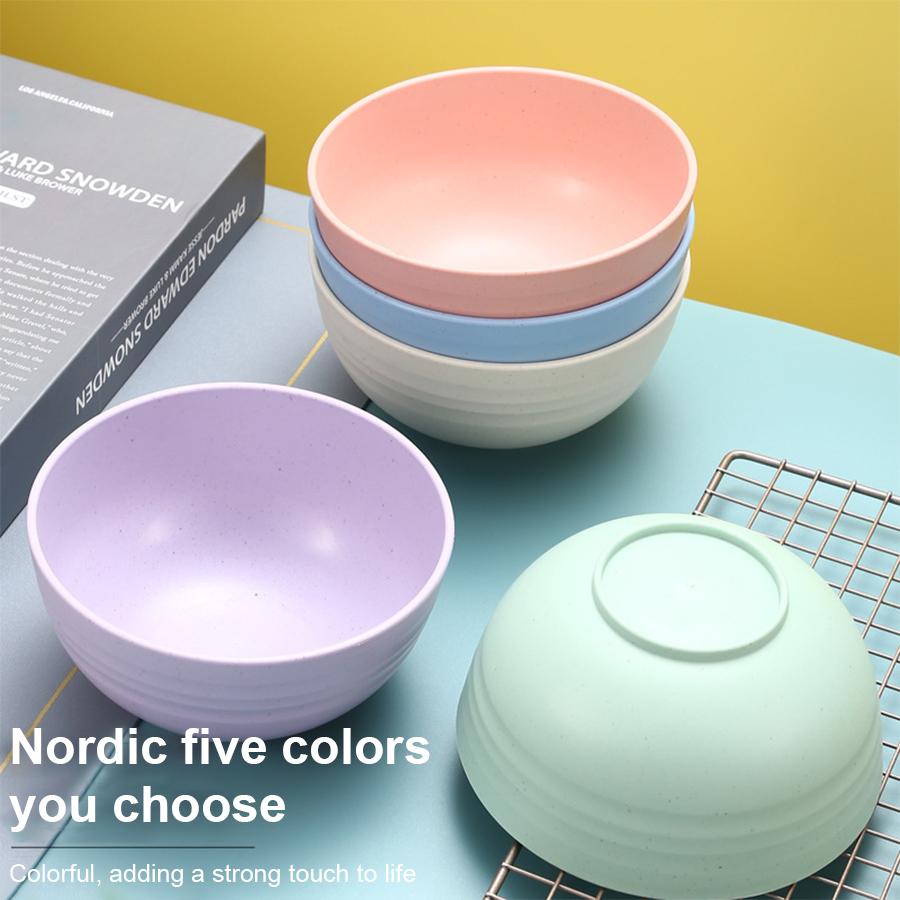 6 Inch Solid Color Plastic Bowl Salad Bowl Wheat Fiber Bowl Children Household Large Bowl Kitchen Supplies