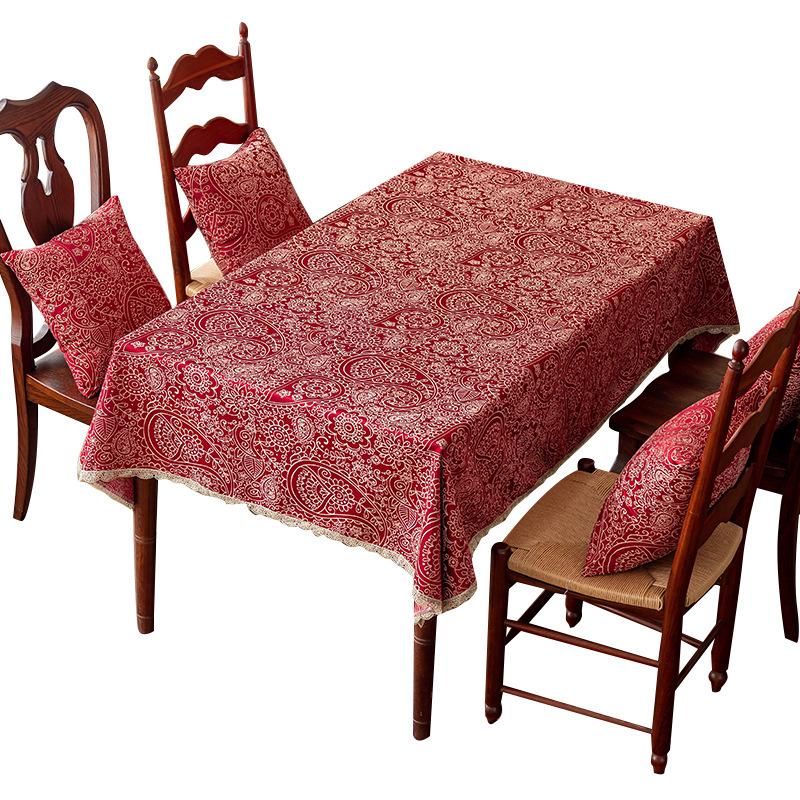 Wedding Rectangle Gold Lace Restaurant Tablecloth New Year'S Red Yarn Jacquard Coffee Table Cover