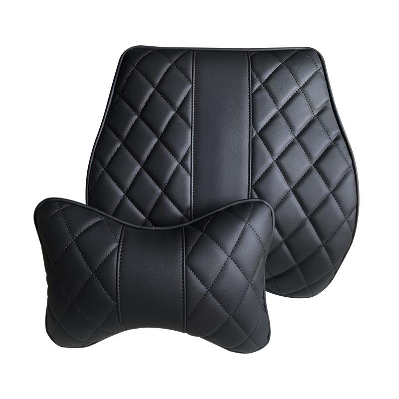 2pcs Car Lumbar Pillow Neck Set Memory Cotton Leather Auto Neck Protector Waist Back Cushion Universal Seat Headrest Pillow Red