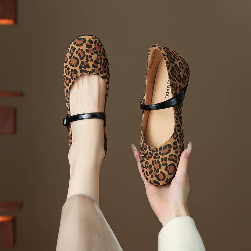 Krazing Pot Piele intoarsa Varf Rotund Marimea 42 Tocuri Joase Curele cu Catarama Imprimeuri Leopard Pompă de Toamnă Vintage cu Platformă