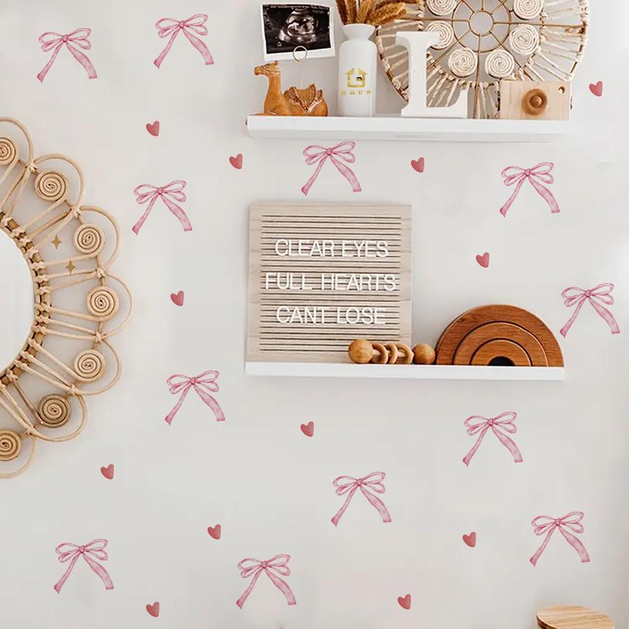 Pink Night Glow Ribbon Bow Wall Stickers Self Adhesive Waterproof for Girls Bedroom Room Decor