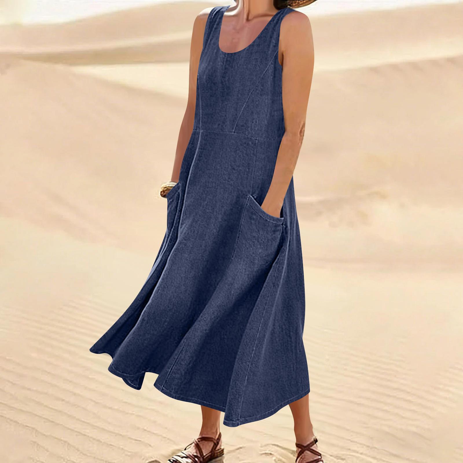Women s Summer Dress Casual Loose Long Beach Vacation Dresses Denim Dress For Women XL