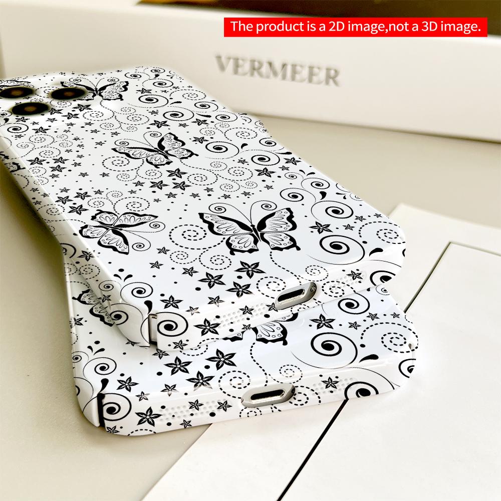 Black and White Butterfly Floral Pattern Phone Case All inclusive film hard phone case, compatible with iPhone 18 Pro Max 17 16 15 14 13 12 11