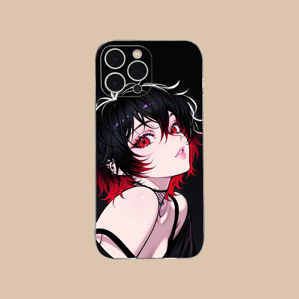 Anime Punk Girl Phone Case for iPhone 16 15 14 13 12 11 X XR XS 8 6 Pro Max Plus Mini Clear Colour Protective Cover Cellphones