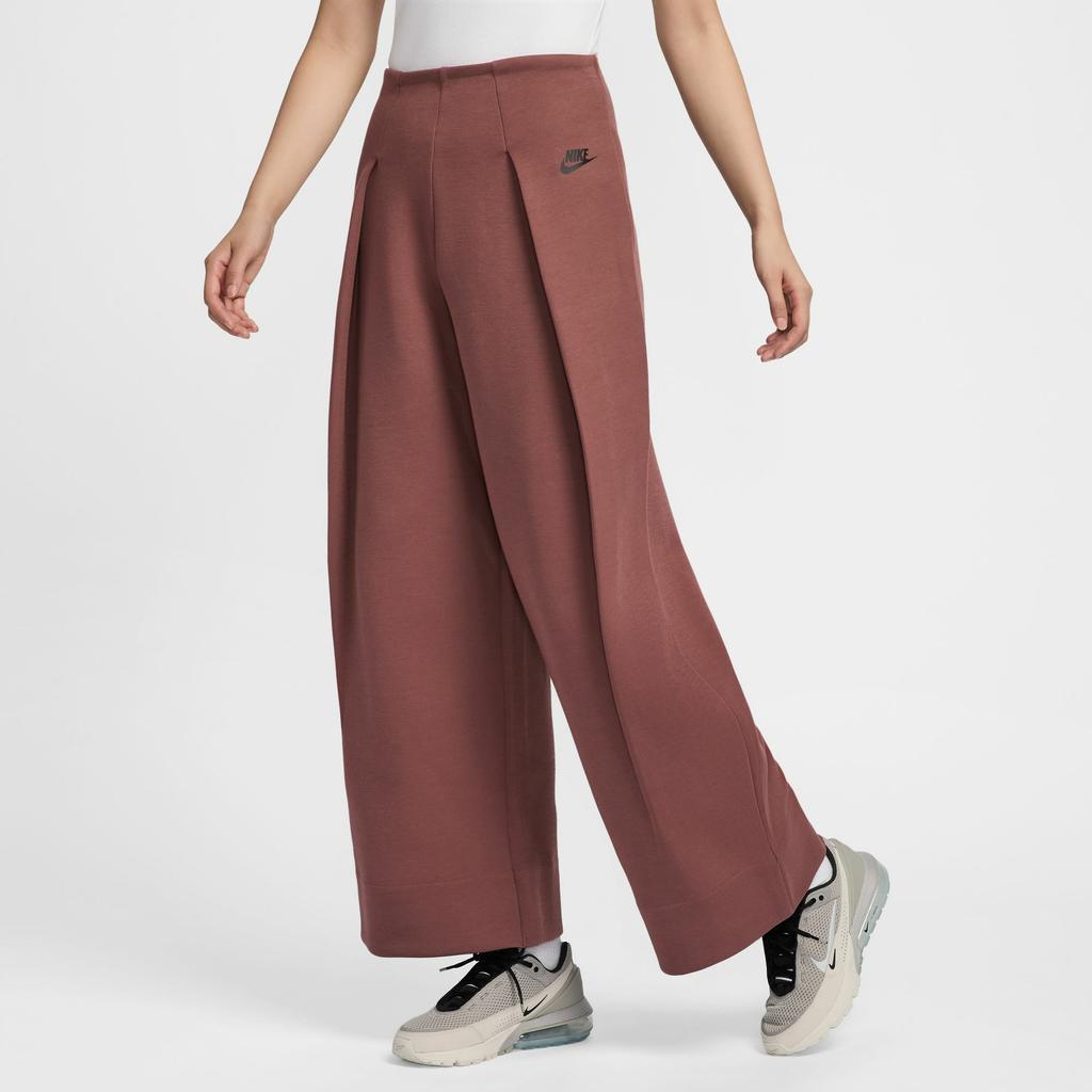 Nike Sportswear Tech Fleece Solid Color Versatile Fashion Pleated High Waist Wide Leg Casual Pants Women Bottoms Red-Brown FV8053-218