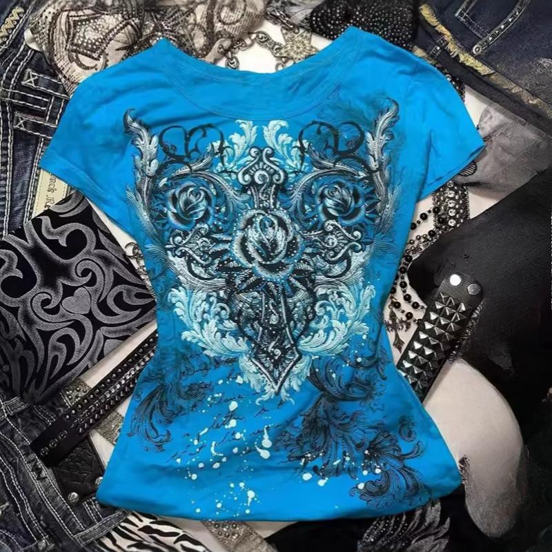 Europäisches und amerikanisches Y2K Slim-Fit-Oberteil mit Aufdruck, modische Retro-Damenbekleidung