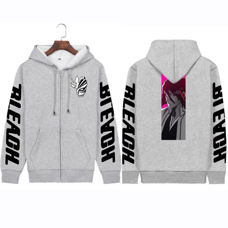 

Аниме Bleach Кучики Бьякуя Печатный капюшон для мужчин и женщин Удобные толстовки с капюшоном на молнии Повседневная толстовка Harajuku Унисекс Куртка на молнии 4XL серый