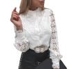 Women Shirt Blouse Lace Patchwork Solid Color Buttons Fashion Daily Wear Popular
