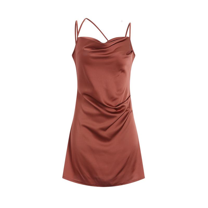 Women's Solid Midi Comfy Backless Cami Sleep Dress Lounge Set