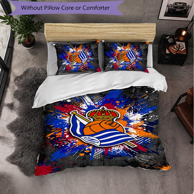 Biancheria da Letto a Tema Real Sociedad FC Set 3 Pezzi Copripiumino Biancheria da Letto Decorativa Per Camera Teen Decorazione Casa