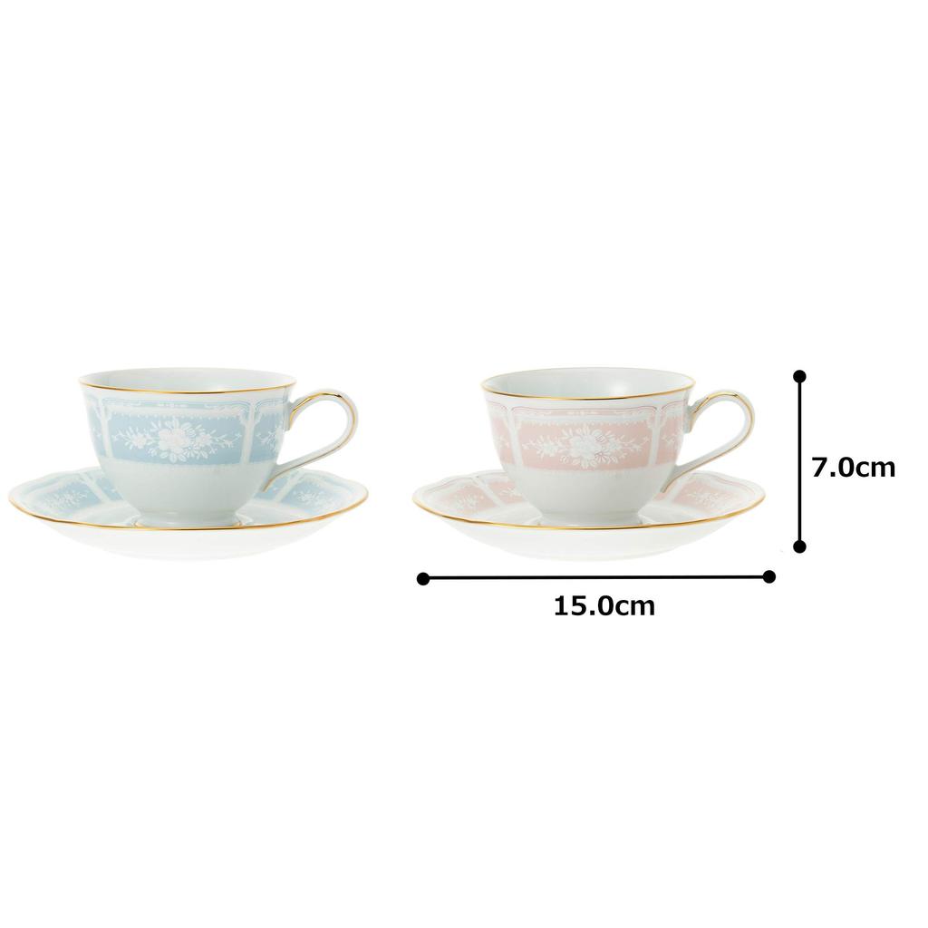 Noritake Tasse Untertasse Paar Kaffee und Lackholz Blau und Rosa Fein & (Farbwechsel-Set) (Zum Tee) 220cc, Gold, Porzellan, Y6578A/1507-14