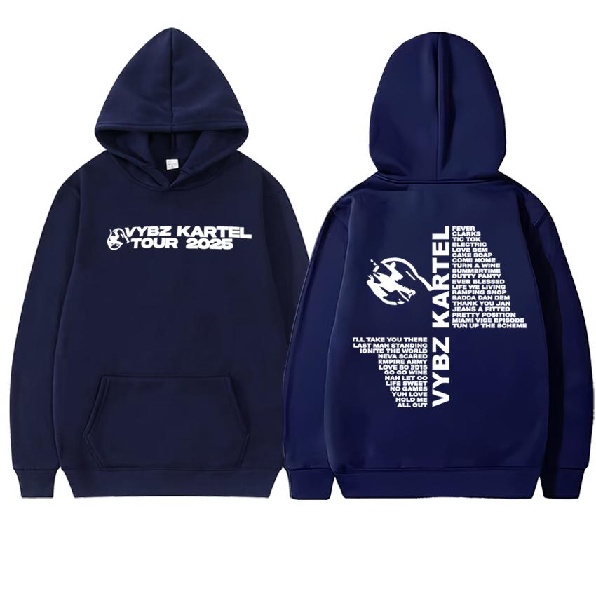Hot Rapper Vybz Kartel World Tour 2025 Double Sided Print Streetwear Hoodie Unisex Hip Hop Punk Pullovers Men Women Fleece Tops
