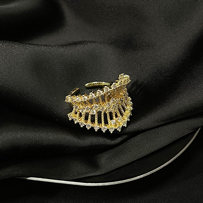 Full Of Diamonds, Zircon Light Luxury, High-End Open Ring, Antique Retro Index Finger Ring, Women'S Gold Ring.