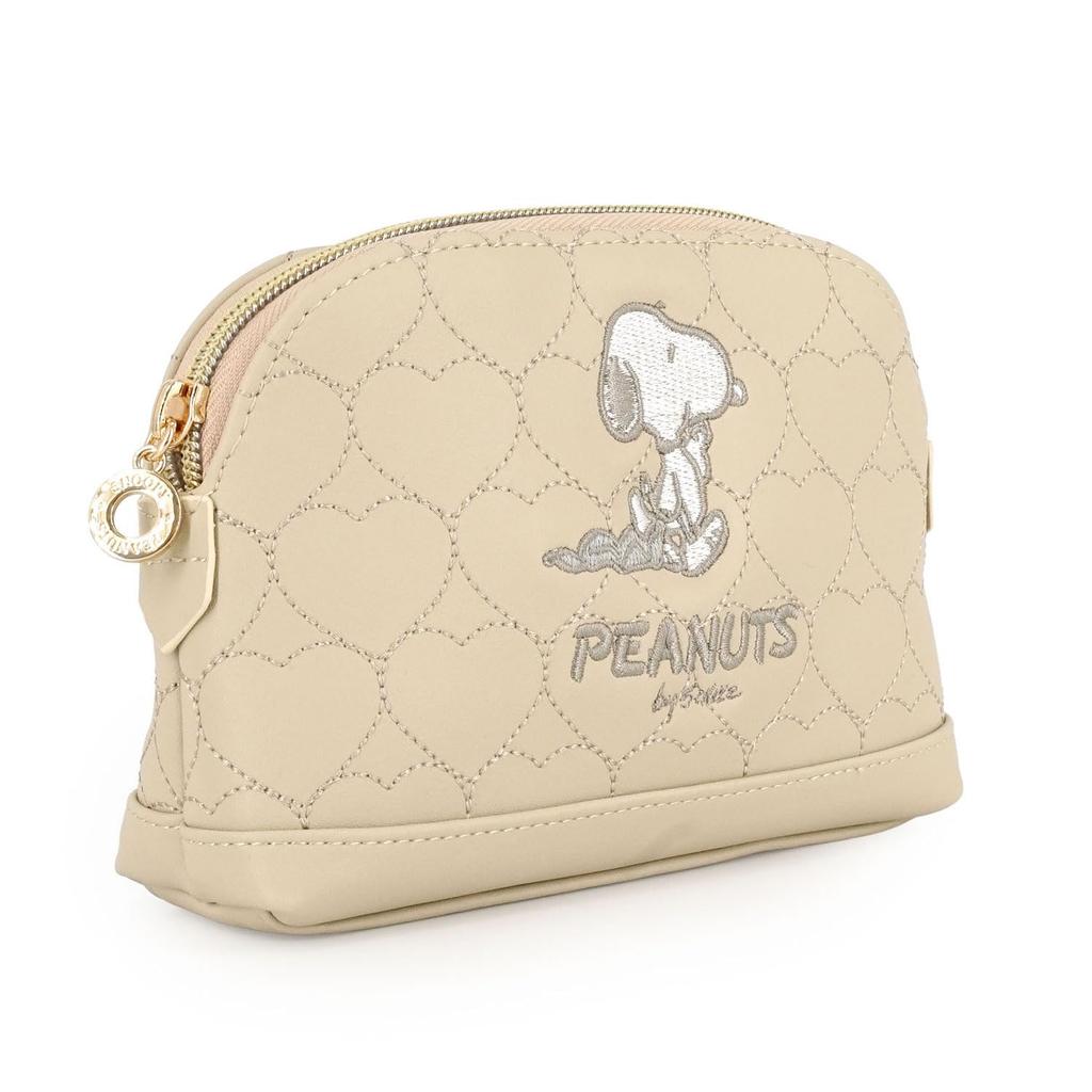 Snoopy Heart Quilted Series Shell-Shaped Pouch, Beige,