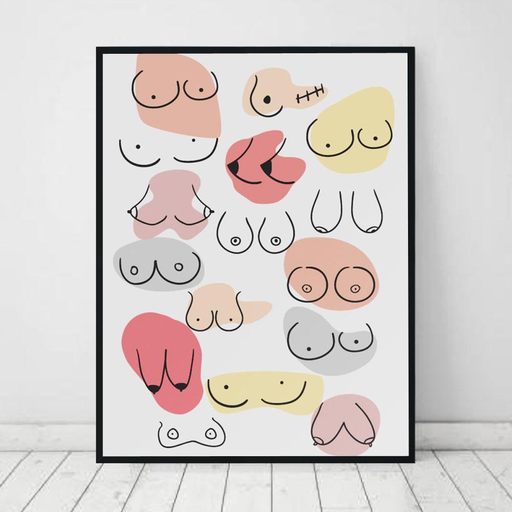 

Линейные плакаты и принты Печать на груди Boobie Art Canvas Живопись Тело Стены Картины Спальня Украшение Дома
