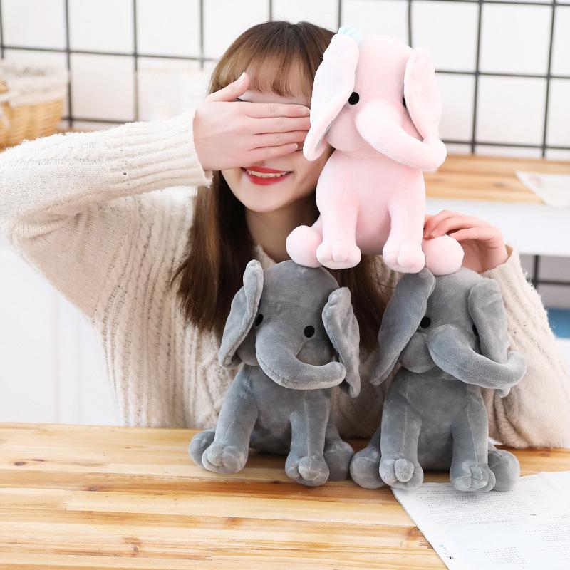 Plush Elephant Toy Grey Pink Stuffed Animal, Soft Comfort Sleeping Elephant Doll For Kids, Birthday Christmas Gift For Children