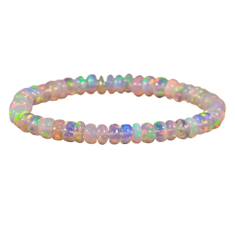 Handmade Opal Beaded Bracelet, Elastic Stretch Rope Natural Gemstone Bead Bangle Jewelry