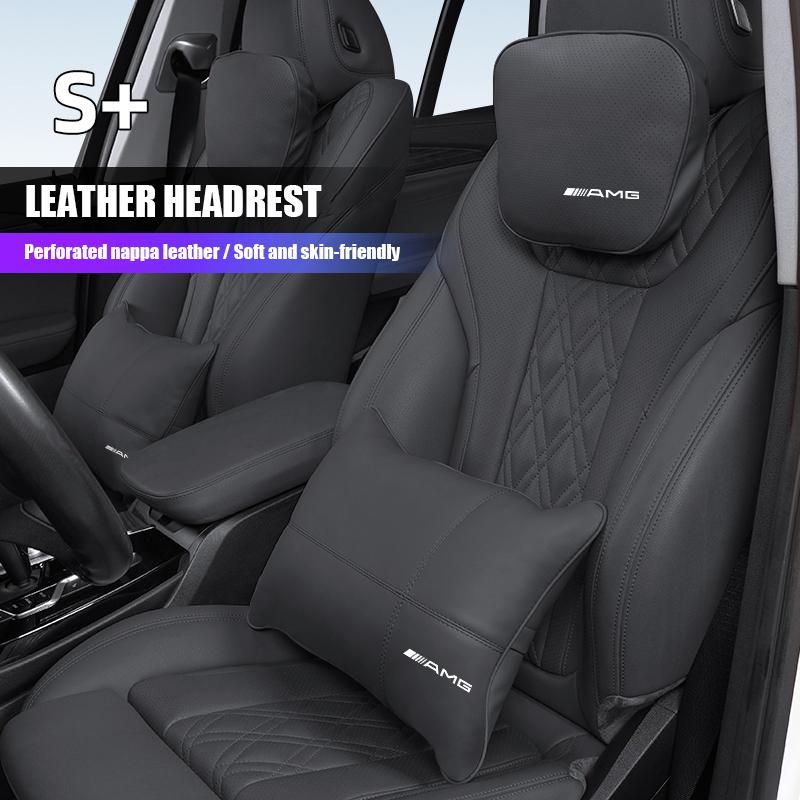 For Mercedes Benz AMG A B C E G CLA W211 W203 W204 C260 E300L A200L Car Seat Safety Headrest Pad Auto Emblem Neck Pillow OS1
