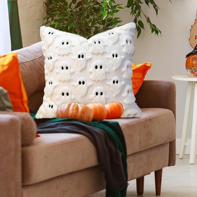 Halloween Throw Pillow Cover Decorative Ghost Pattern Pillowcase Soft Plush Faux Wool Cushions for Home Party Supplies