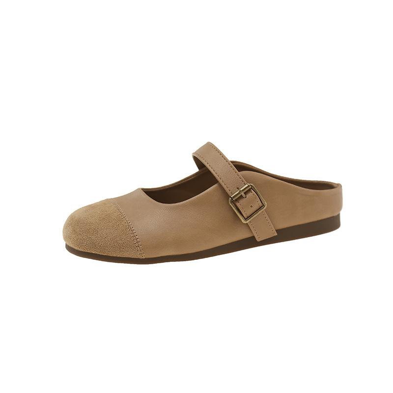 Baotou Half Slippers Women's Soft Sole New Outer Wear Autumn Boken Retro Shoes Mary Jane Single Shoes 2025