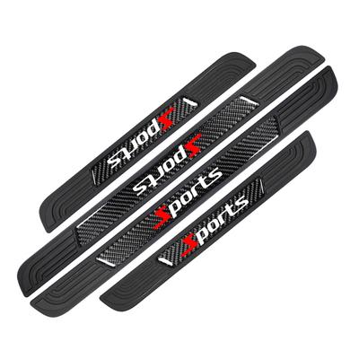 4Pcs Sports Car Door Sill Cover Carbon Fiber Rubber Pad Anti Scratch Protector