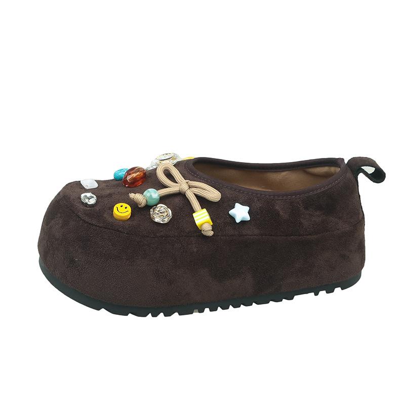 

New Autumn Niche Design Sense Tassel Outer Wear One Pedal Sweet Cool Flat Bottom Inner Height Increasing Birkenstocks Single Shoes 40 темно-коричневого кольору