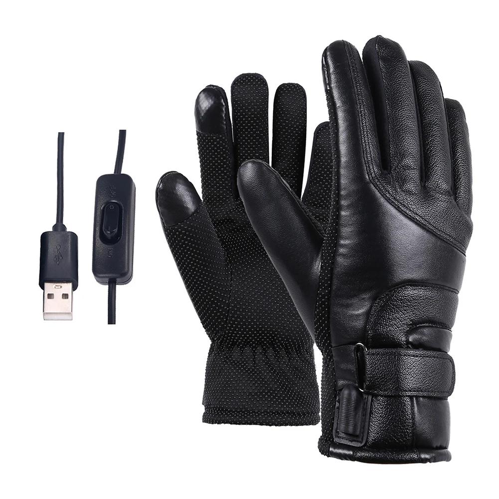 USB Warm Hand Heating Gloves Touch Screen and Windproof Constant Temperature Heated Full Finger Mittens for Skiing Riding Hiking